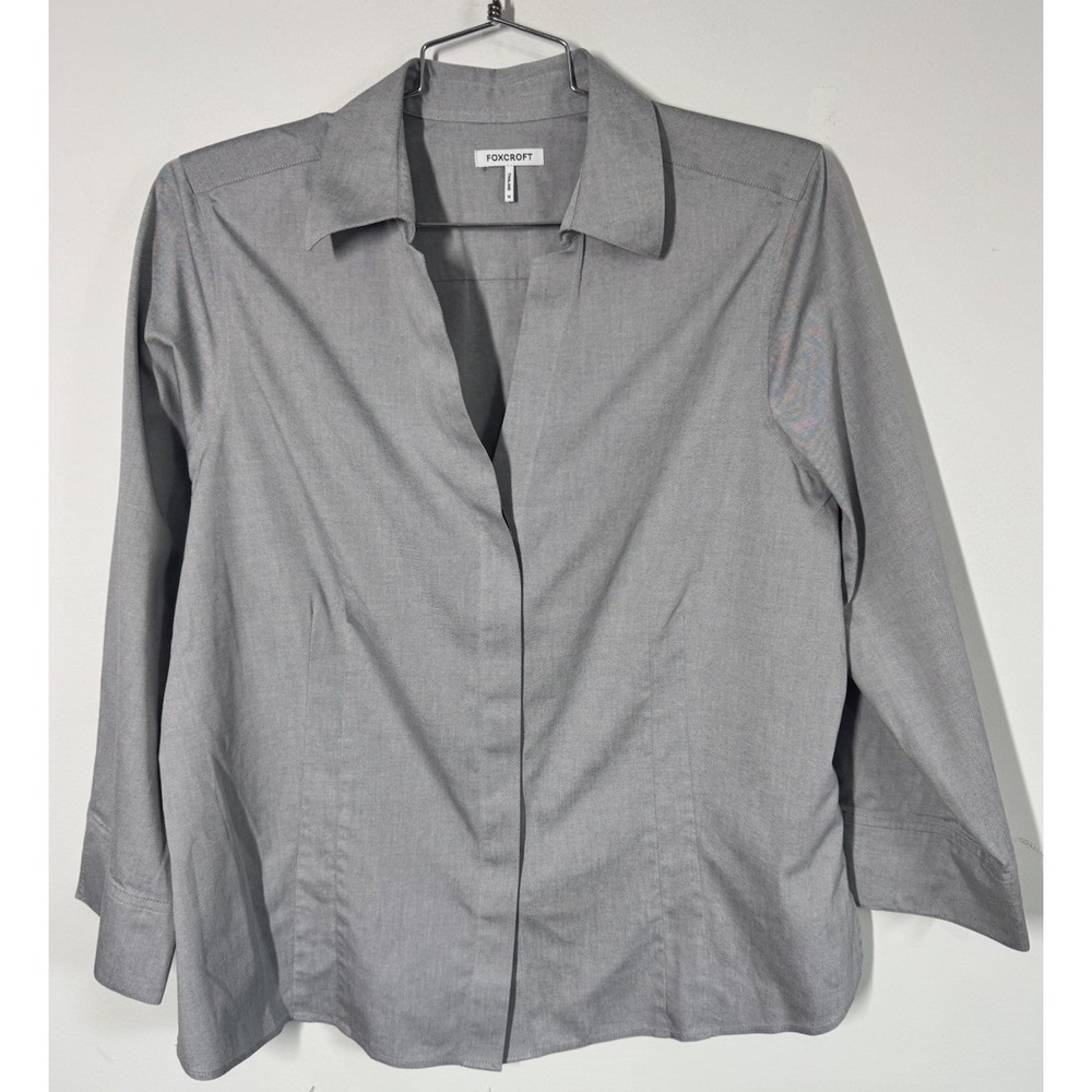 Foxcroft‎ Taylor Non Iron Fitted 3/4 Sleeve Button Up Blouse Gray Size 18 Work